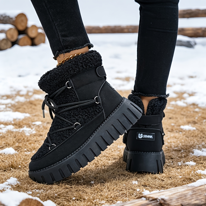 TEMU Sneakers, Women' S Lined High Top Platform Skate Shoes Warm Street Style Non Slip Casual Winter Shoes