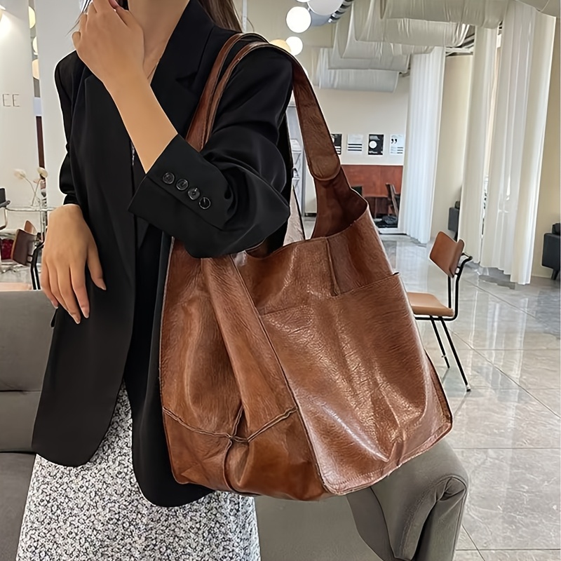 

Elegant Large Capacity Shoulder Bag For Women - Sleek Vegan Leather Tote With Fixed Strap, Ideal For Work & Use, Bucket Bag, Commuting