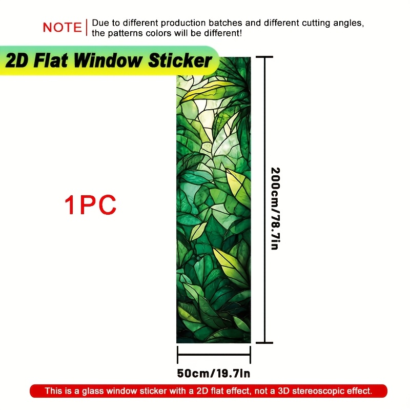 TEMU 2d Flat, 1pc 2d Flat Window Sticker,the Design Pattern Is Green Leaf Stained Glass Pattern, 50x200cm, Electrostatic Privacy Film, Removable And