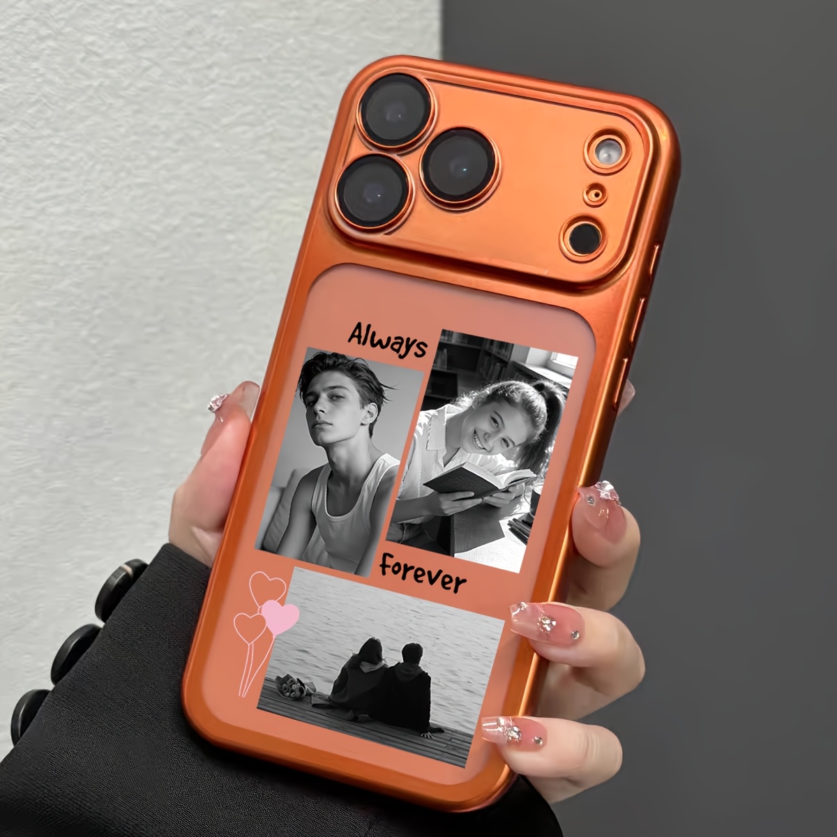 TEMU Coque de téléphone - Coque de téléphone personnalisée avec photo et blanc et cœur rose compatible avec iPhone 17 16 15 14 13 12 Pro Max, 17 Pro,
