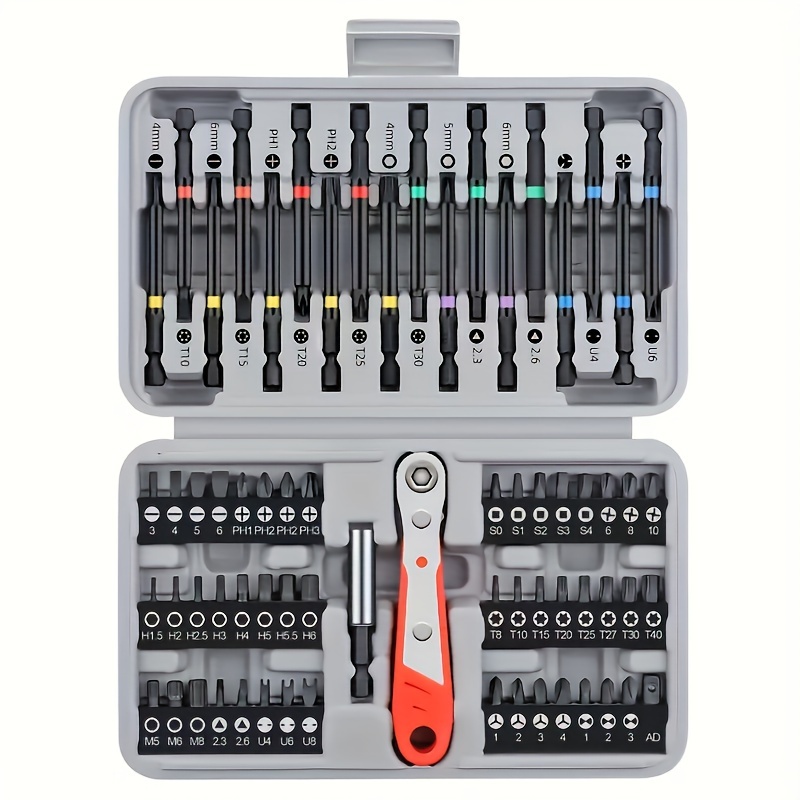 

68pcs Ultimate Set With Chrome Vanadium Steel Bits, Ratchet Wrench & Screwdrivers - Compatible With Electric Drills, Durable Uncoated Finish