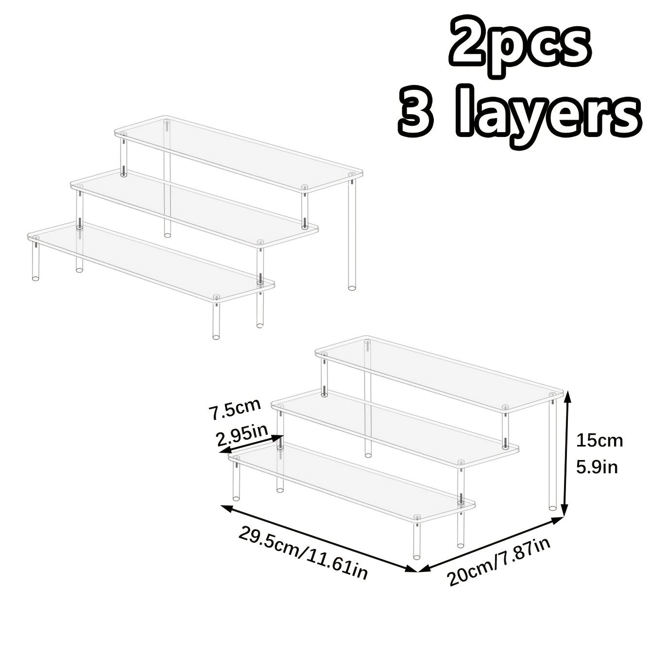 TEMU 2pcs Transparent Acrylic Vertical Standing 3/4/5-tier Cosmetic Step Display Rack Removable Multi-functional Tiered Design For Storing Perfumes