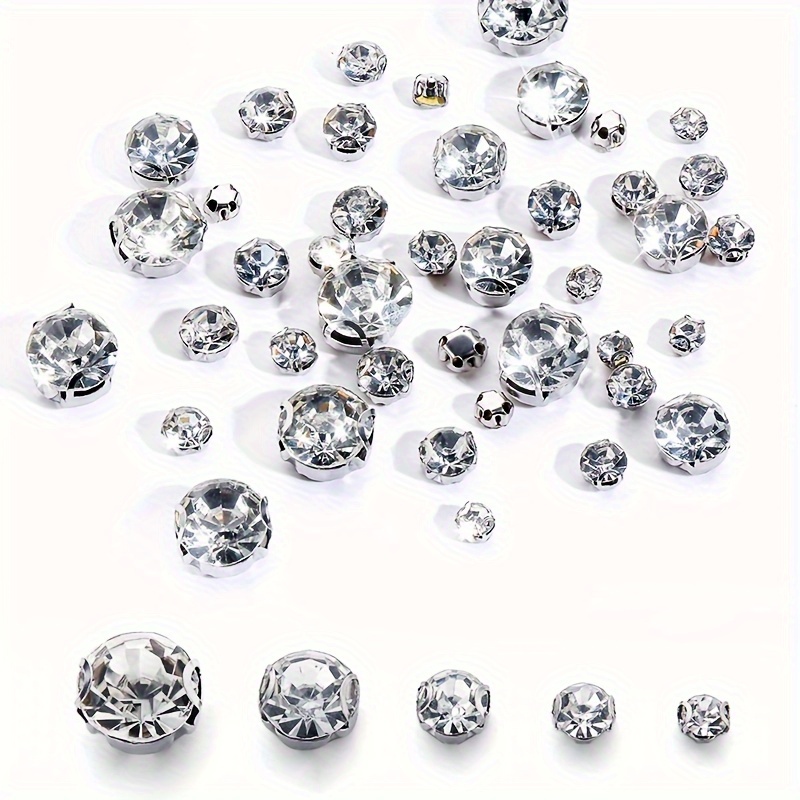 

30//200pcs Assorted Sizes (3-10mm) Silvery Flat Back Claw Beads, Glass Rhinestones, Sew-on Crystals For Making, Clothing Craft Accessory, Reflective Sparkling Decorations