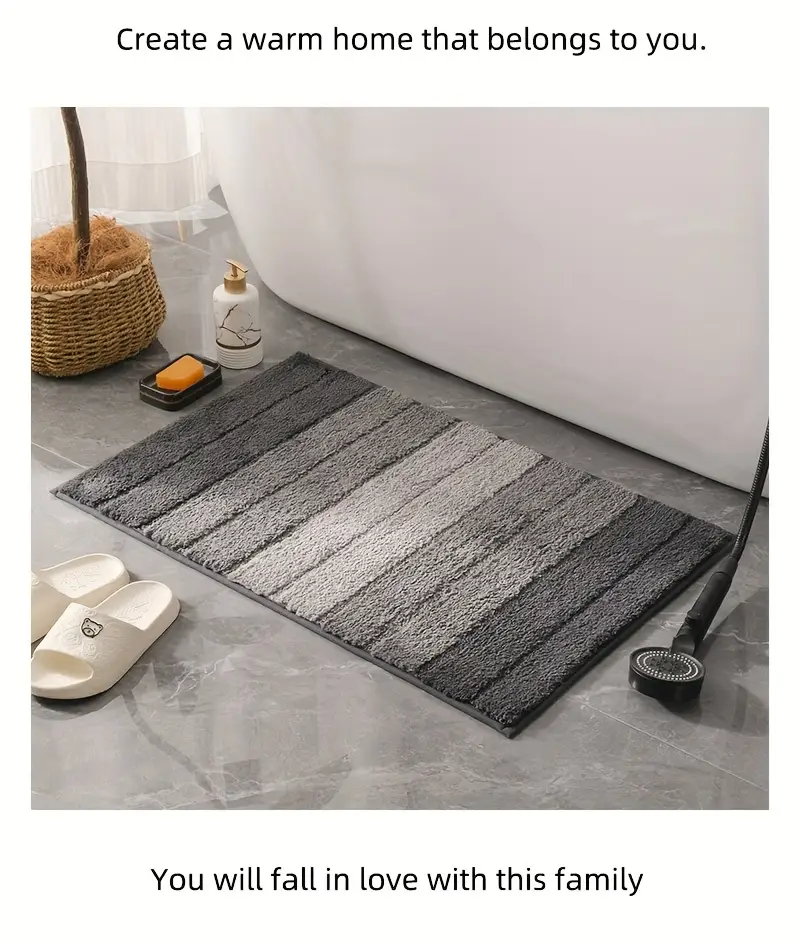 1pc striped flocking bath mat luxury thick ultra bathroom door mat non slip super soft absorbent bath rug machine washable bathroom mat suitable for bedroom living room kitchen entrance mat Product details 3