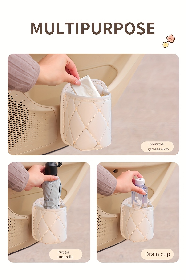 1pc pu leather car cup holder multifunctional car door hanging storage bag put umbrellas and throw out the trash     fits most cars Product details 3
