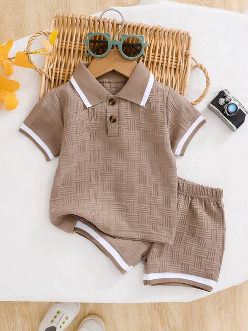 boys summer 2pcs shirt and shorts set jacquard fabric outdoor