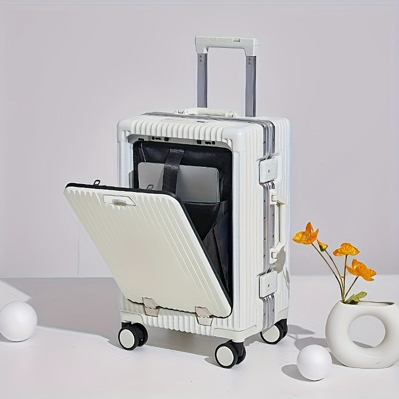 With USB With Cup Holder, Front Lid, Trolley Suitcase, Aluminum Frame, Large Capacity Suitcase, * Wheel, Wo*&#39;s And *&#39;s * Leather Suitcase, Strong And *