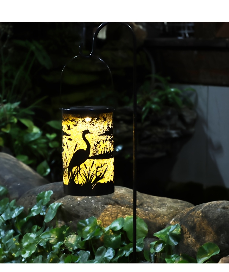 1pc flamingo heron solar lantern outdoor garden decoration   hollow projection light hanging light chandelier courtyard landscape light led handheld light built in 1 2v rechargeable battery details 9