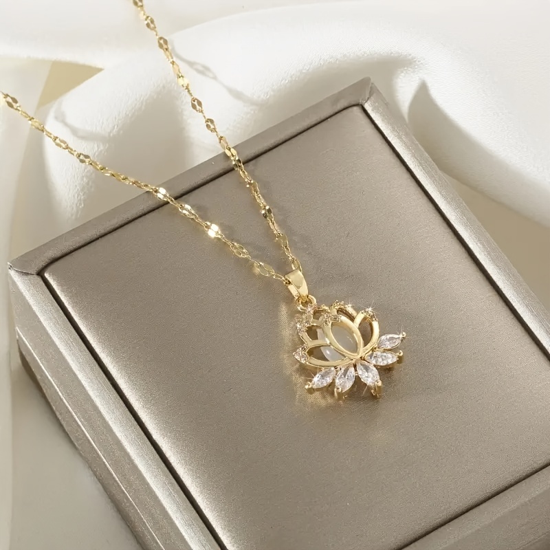 

Exquisite Lotus Zircon Pendant Necklace For Women Men Family Friends Surprise Birthday Gift