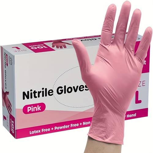 50 100 disposable nitrile gloves waterproof latex free powder free suitable for household and kitchen cleaning nail art hairdressing painting and household small tools light pink halloween gift christmas gift