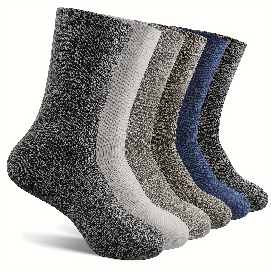 

A 6-pack Of Men's Merino Wool Socks, Extra Thick Winter Wool Hiking Casual Hiking Socks, Warm And Breathable Crew Neck Men's Socks In Colorful Patterns, Suitable For Outdoor, Indoor, And Gift Giving