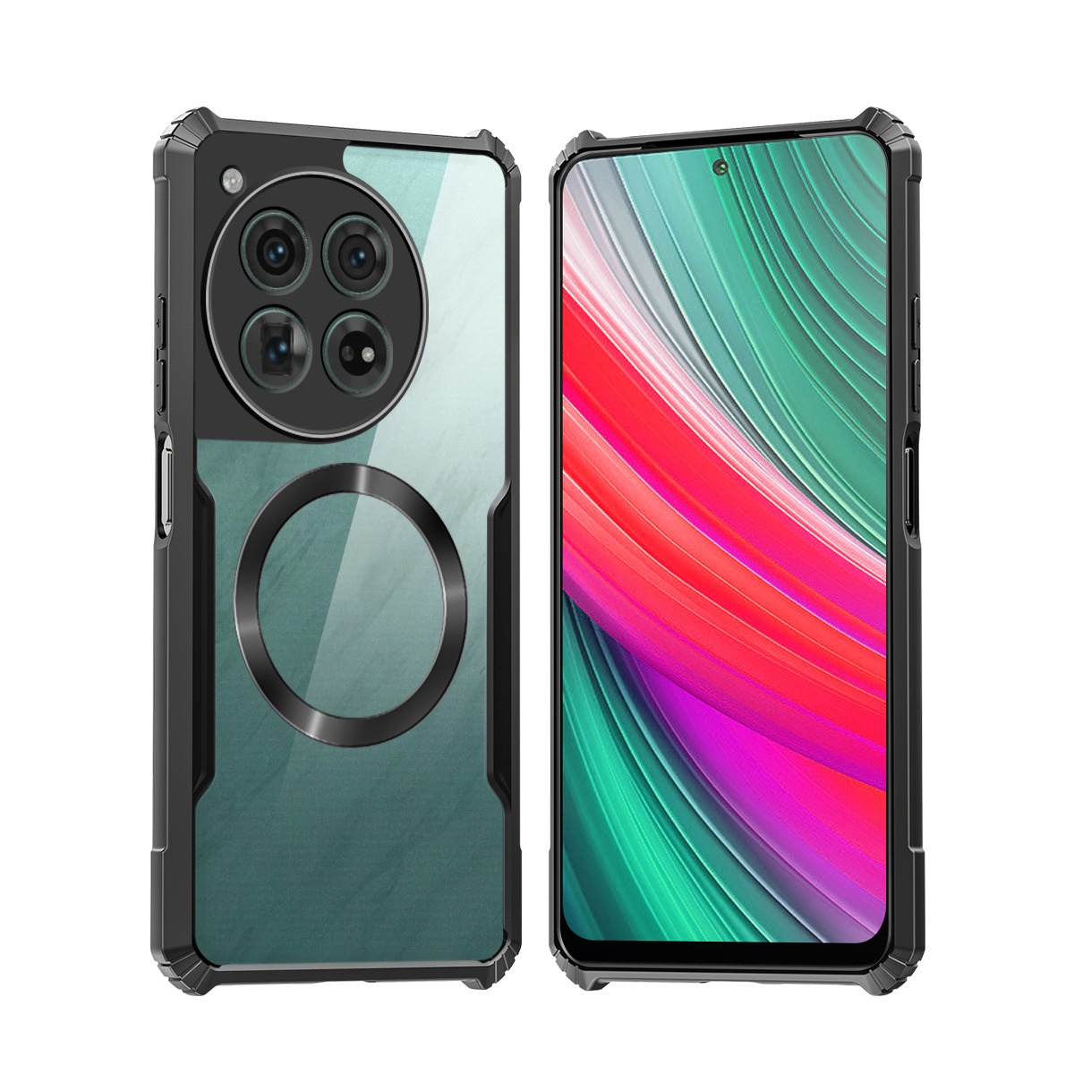 TEMU Phone Case - Shockproof Soft Cover Case With Magnetic , Designed For Oneplus 12 5g, Featuring A Transparent Acrylic Back For Camera Protection