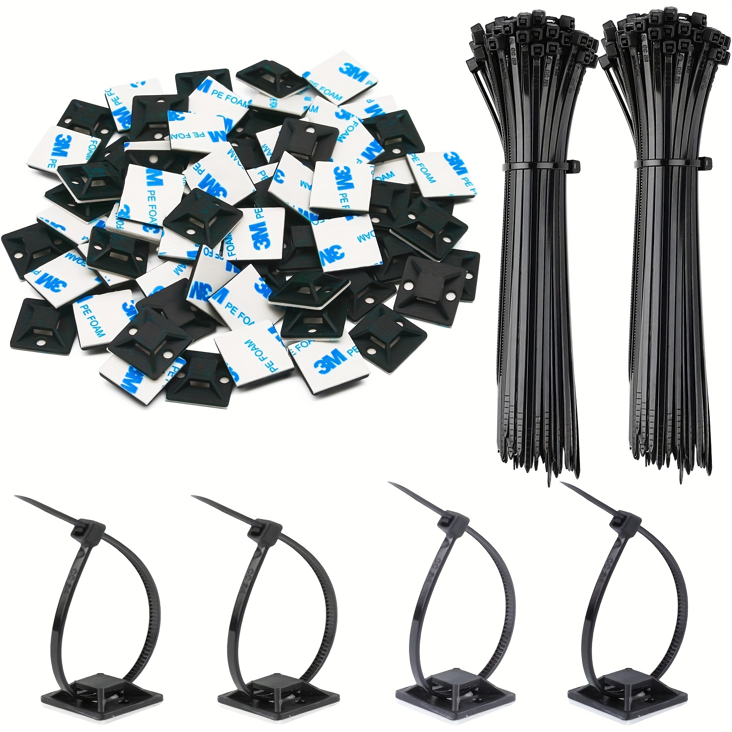 E-shop 200 Stück selbstklebende Band-Basis - 5,08 x 5,08 cm Nylon Kabelhalter, geeignet für Zuhause, Büro und den Außenbereich
