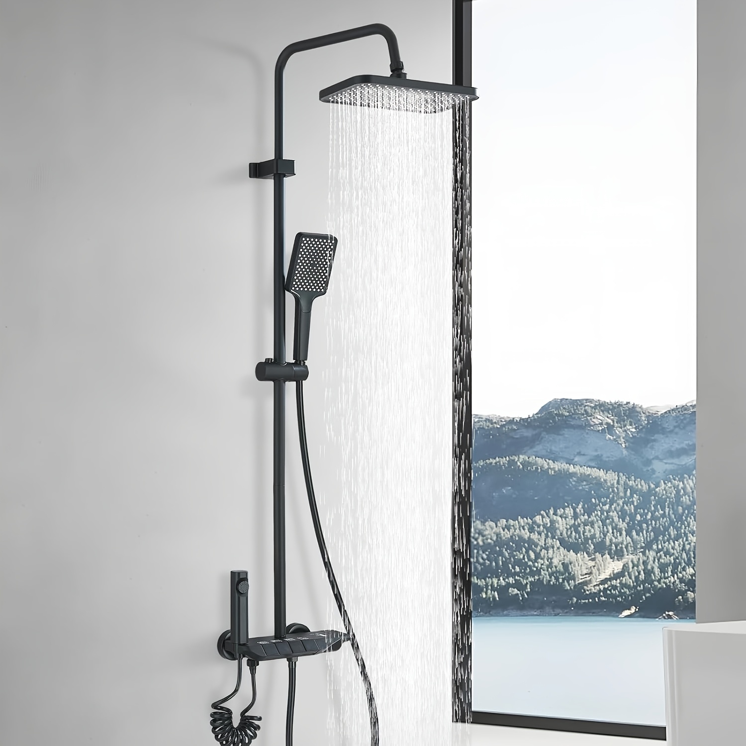 Pipe Shower System With Bathtub Spout, Shower System, Handheld Spray Outdoor Shower Faucet Set, Adjustable Shower Height, Piano-key Shower System Set