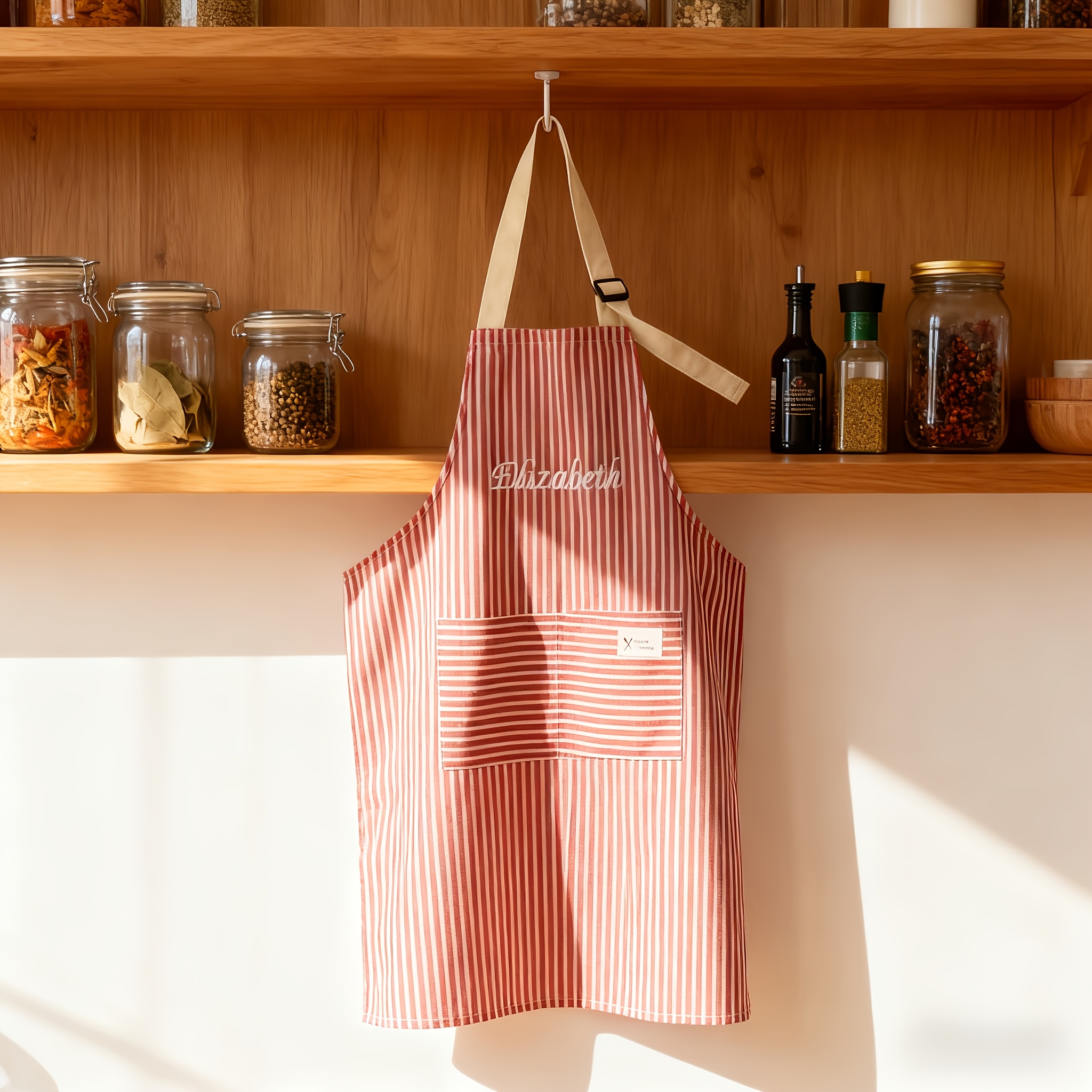 TEMU Grembiule da cucina con ricamato personalizzato - Traspirante e delicato , design personalizzato, ricordo premuroso e pratico, colori a righe