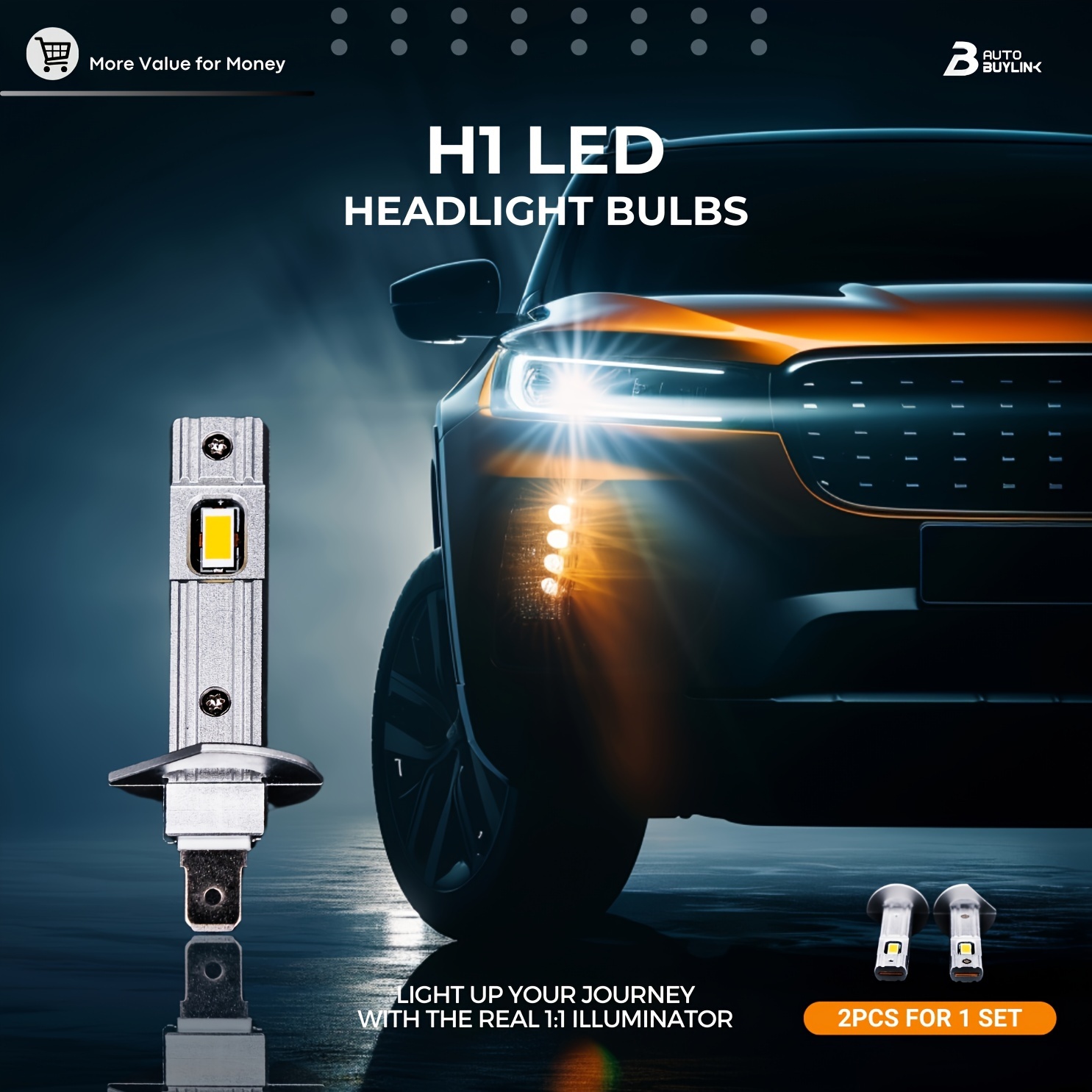 

2024 Upgraded H1 Led Headlight Bulbs 2pcs 1:1 Halogen Size With High Efficiency Cooling System 300% Brighter 6000k Cool White Direct Replacement No Adapter Required Plug & Play