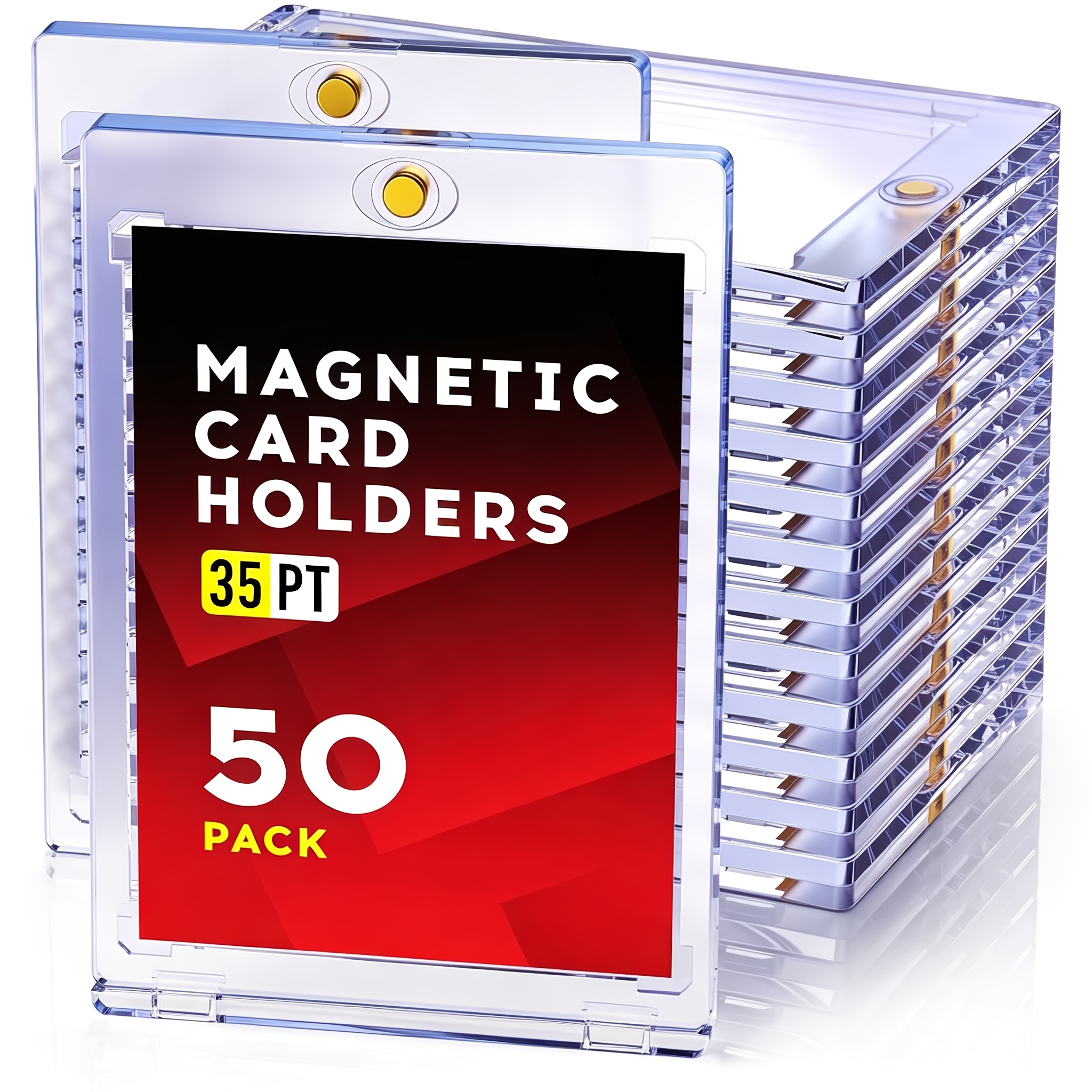 TEMU Lovfen 50ct Magnetic Card Holder Suitable For Trading Cards, Hard Plastic Case With Magnetic Frame, Ultra-thin 35pt Vertical Holders For Sports
