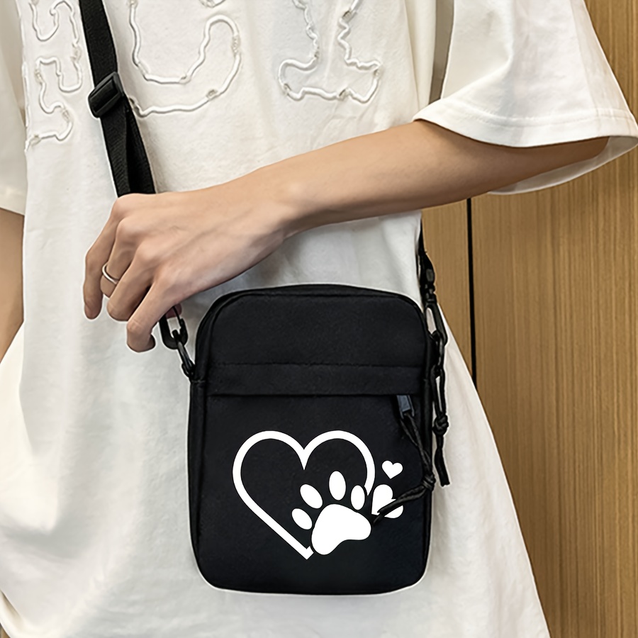 

Paw Print Mini Crossbody Bag - Adjustable Strap, Canvas Shoulder Purse For Women, Casual & Travel