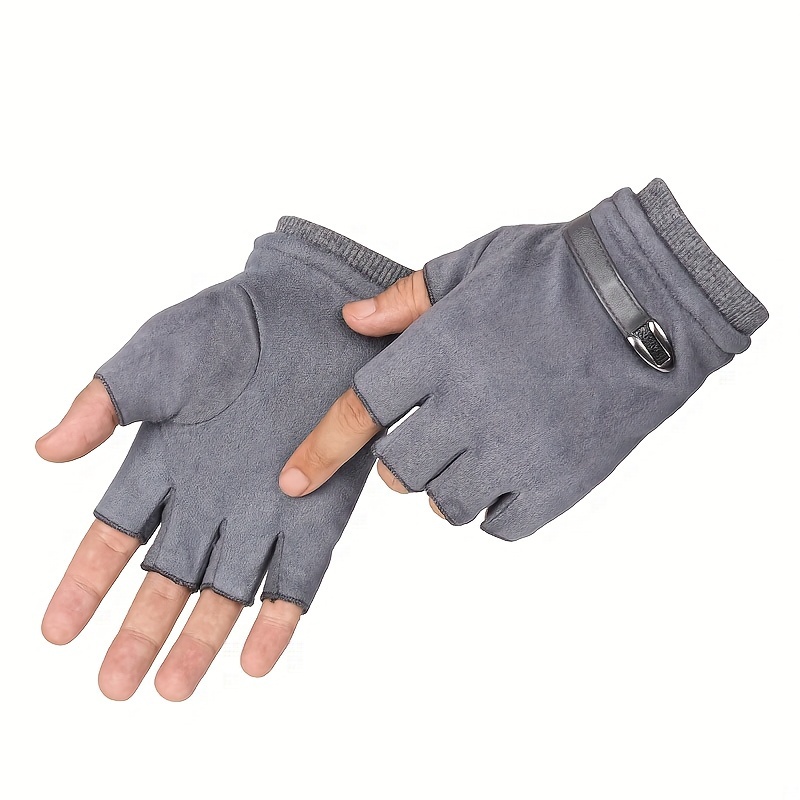 1 Pair Winter Warm Fleece Half-finger Gloves Men Thickened Students Writing Gaming Open-finger Short Gloves, Holiday Gift
