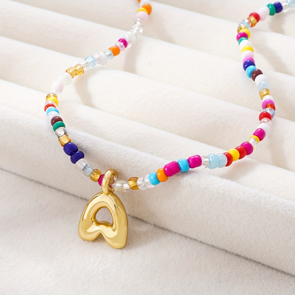 TEMU Collier pendentif émaillé 1 pièce avec - Chaîne réglable à perles de riz colorées, bijou tendance BFF pour festival, fête, festival de musique,