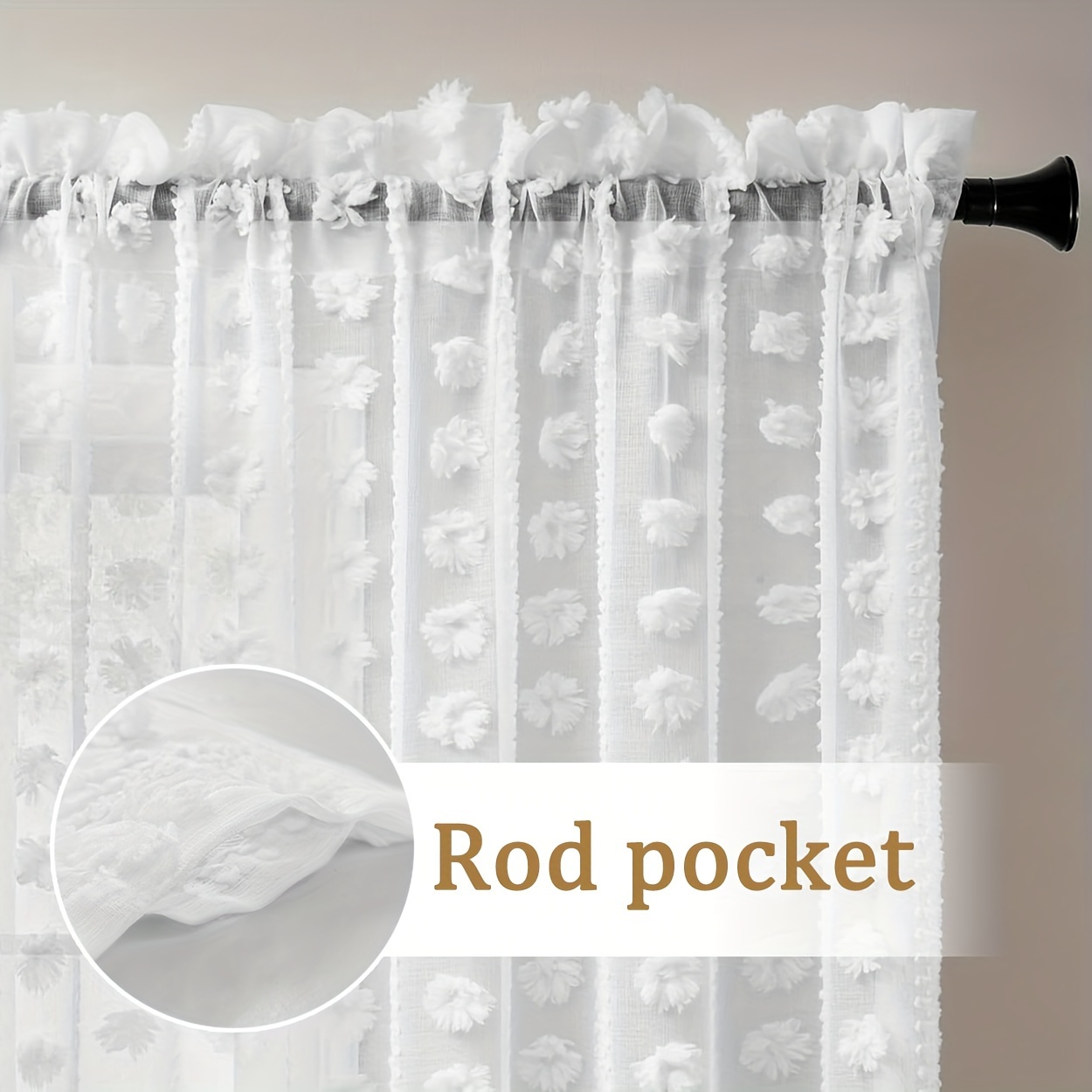 1pc french   white gauze curtain   universal rod pocket curtain for bay window living room bedroom balcony home decor details 6