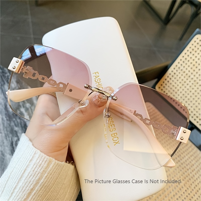 

Large Rimless Sunglasses For Women Casual Gradient Lens Fashion Chain Temple Sun Shades For Vacation Beach Party