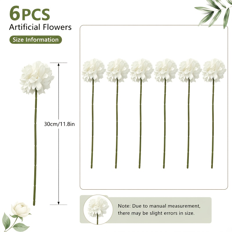 TEMU 6 chrysanthèmes artificiels. Fleurs , pas besoin d'arrosage, floraison blanche et complète . Convient pour salon, entrée, de fenêtre, table à