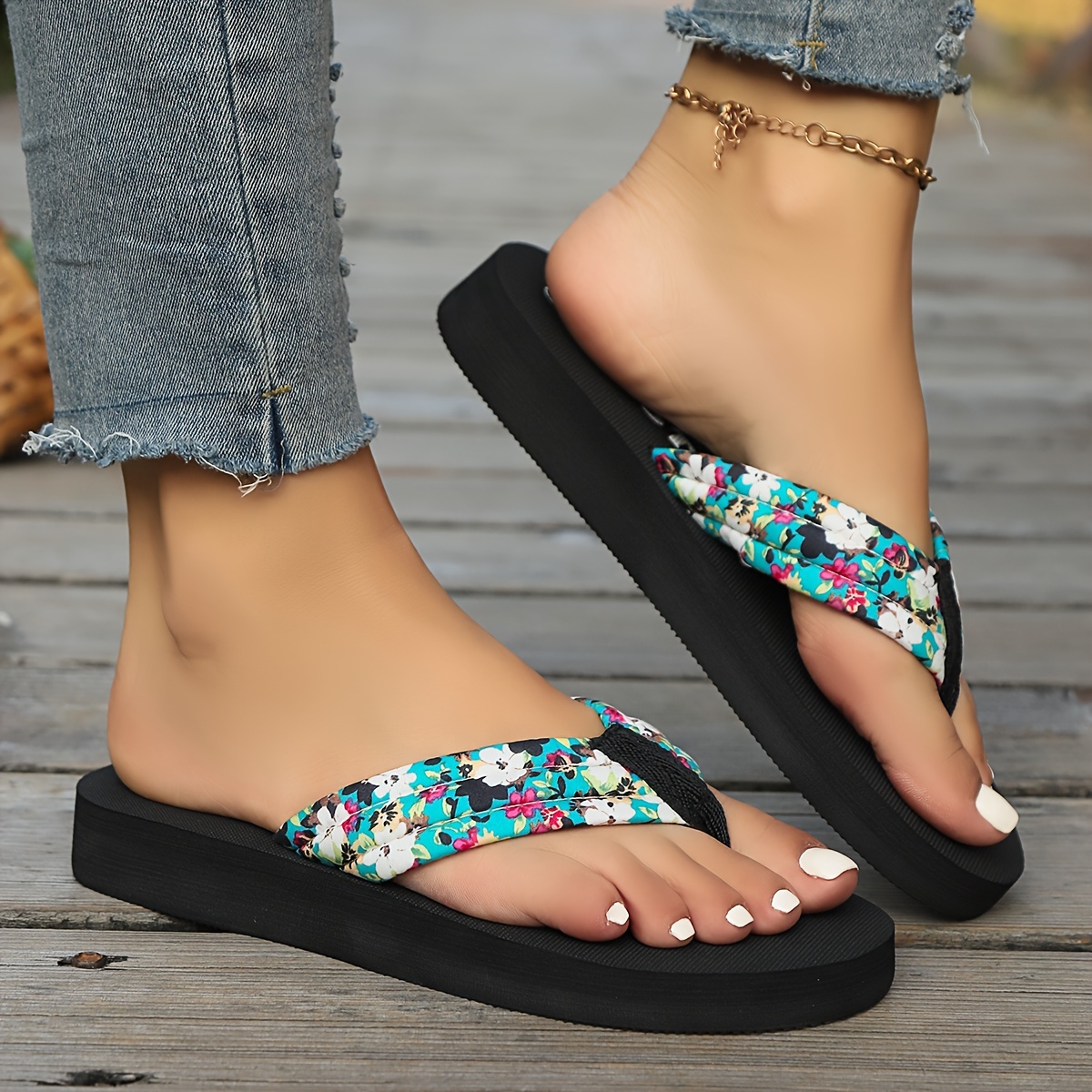 womens floral flip flops comfortable summer beach sandals with   sole breathable fabric upper Product details 6