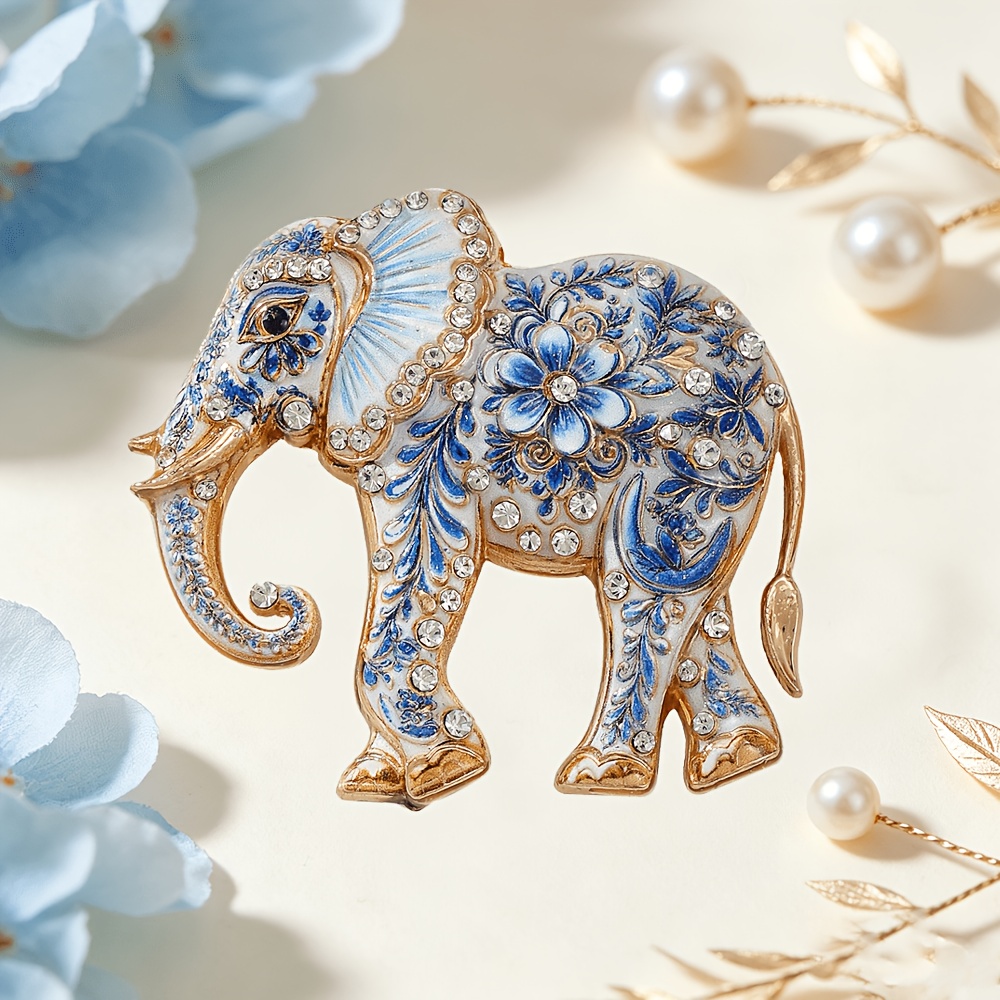 TEMU Broche Éléphant en Émail Floral Vintage, Strass Incrustés pour Pin Animal, Accessoire de Mode Cadeau pour des Animaux