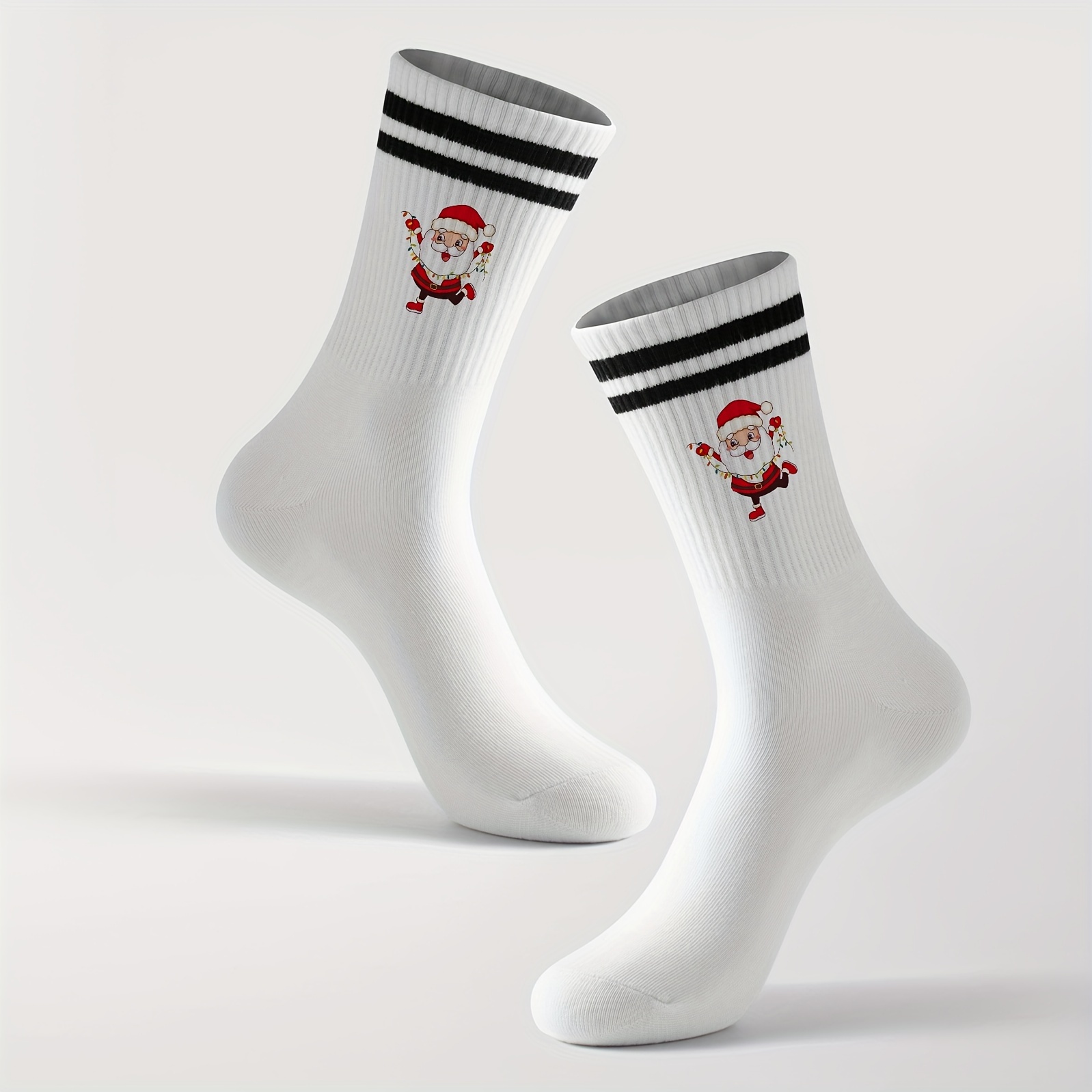 Image of 1 Pair Women's Christmas Socks Mid-calf With Santa Claus Cartoon Design - Soft Breathable Machine Washable Holiday Casual Socks For Casual Attire & Festive Gifts, Winter Socks, Comfortable Sock Fabric