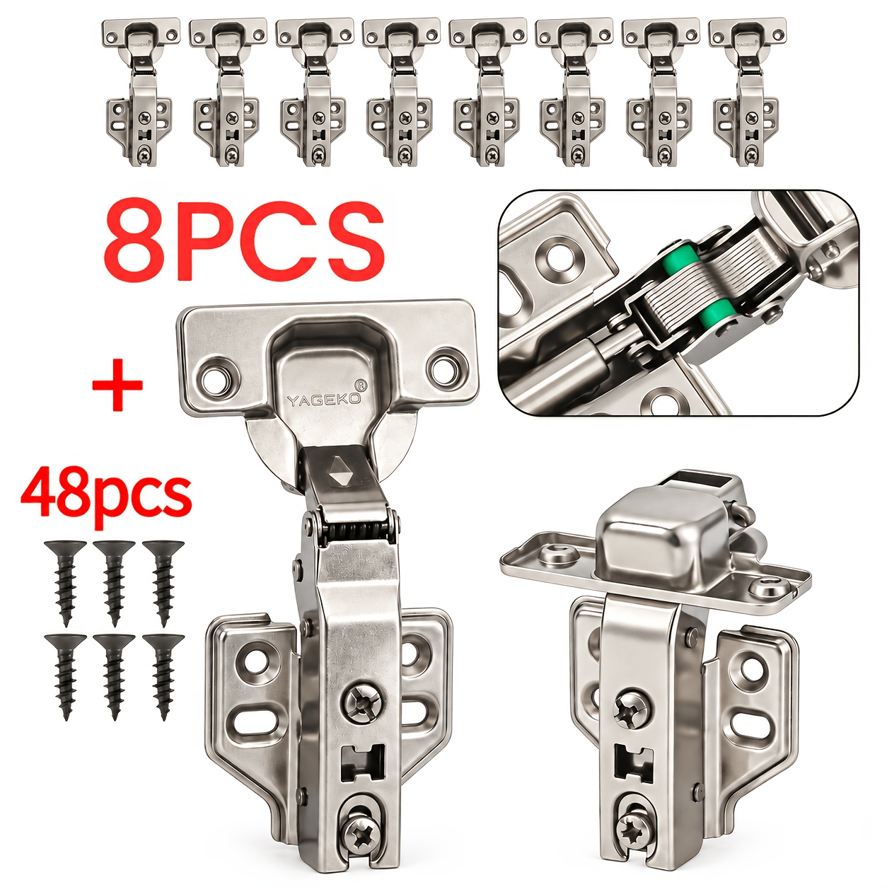 TEMU 8pcs Hinges With 48pcs Screws Frameless European Hinges, 110° 3d Adjustable, Self-closing Cabinet Door Hinges With 48 Screws, Brushed End,