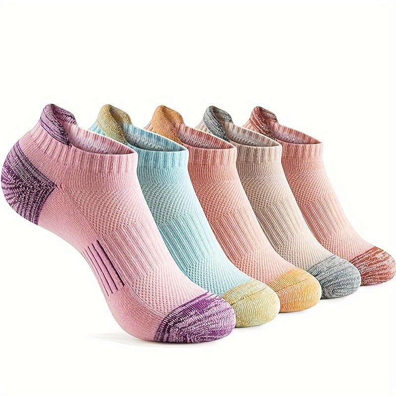 

5 Pairs Colorful Ankle Socks, Casual & Breathable Athletic No Show Socks, Women's Stockings & Hosiery