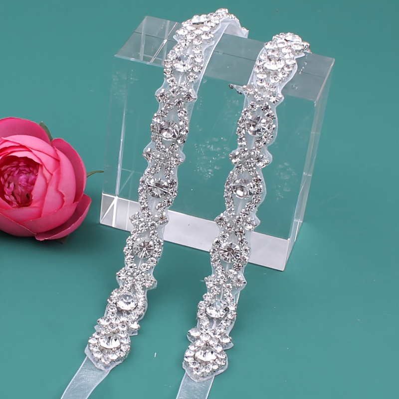 

Elegant Rhinestone Bridal Belt - Fashionable Wedding Dress Accessory With Sparkling Accents, 16.14" X 0.59" Ribbon