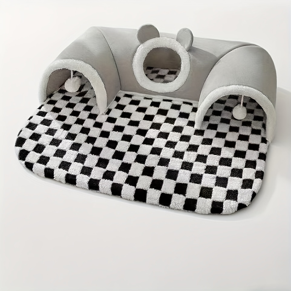 Tunnel pour animaux de compagnie pliable et tout-en-un pour chats, offrant de la chaleur en toutes saisons, avec un tapis pour animaux amovible et lavable