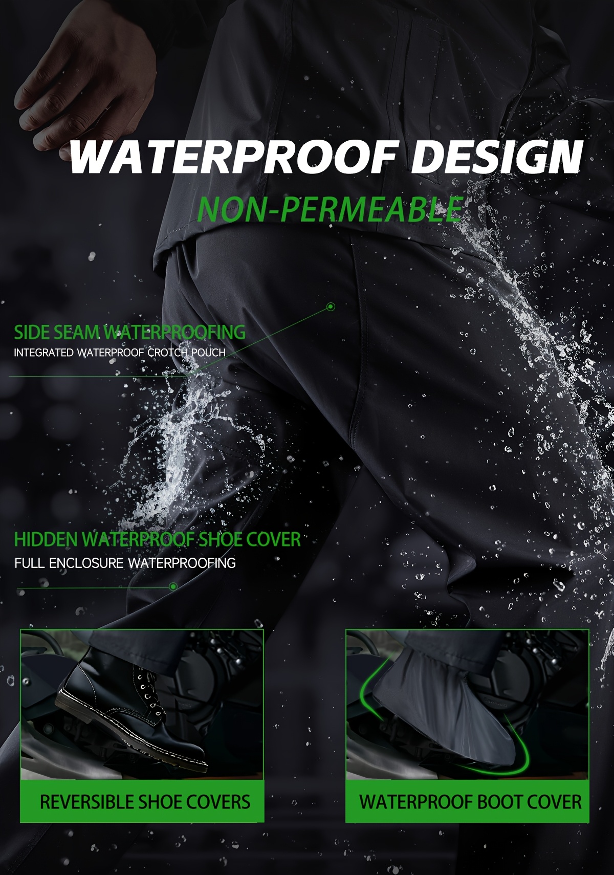 mens raincoat set windproof waterproof and rain resistant consisting of a separate raincoat and pants featuring reflective strips on the back ventilation holes and built in pockets suitable for outdoor cycling hiking     details 3