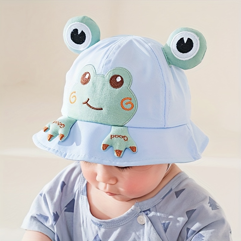 

1pc Baby Uv Protection Foldable Sun Hat, Lightweight Breathable Cotton Frog Design Bucket Cap, For Boys & Girls, Fits 8-24 Month Infants
