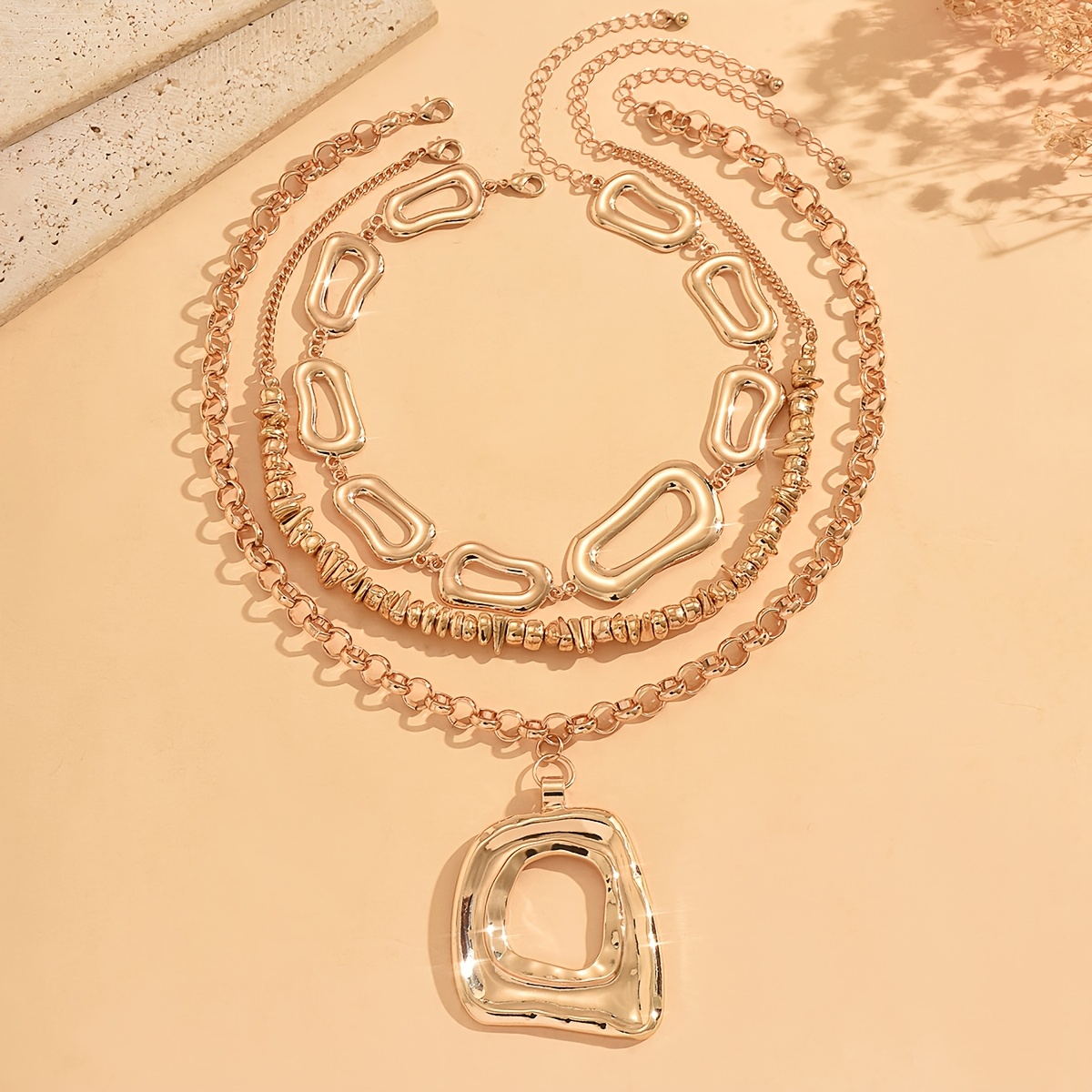 3pcs Set Trendy Multi-Layer Stackable Golden Necklace