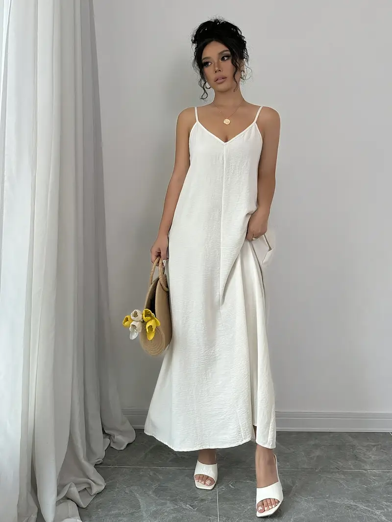 white long sleeve maxi dress casual White Chiffon Plunging Neck Long Sleeve Maxi Dress In WHITE