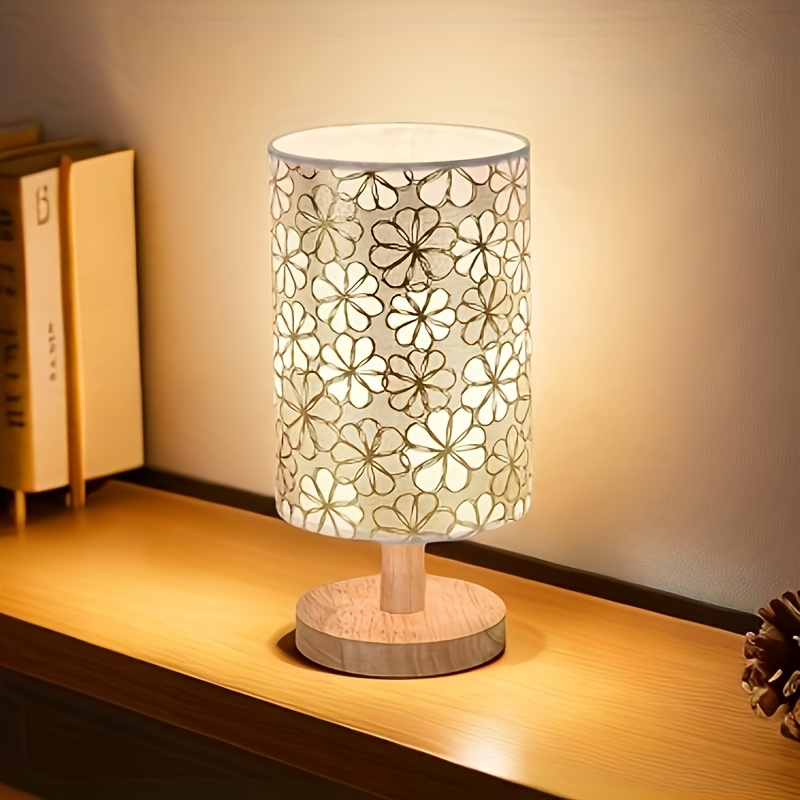 Modern Bedside Table Lamp with Soft White Elegant Curved Floor  Lamp-like Design, Minimalist Bedside Light with Sturdy Wood Base Clear