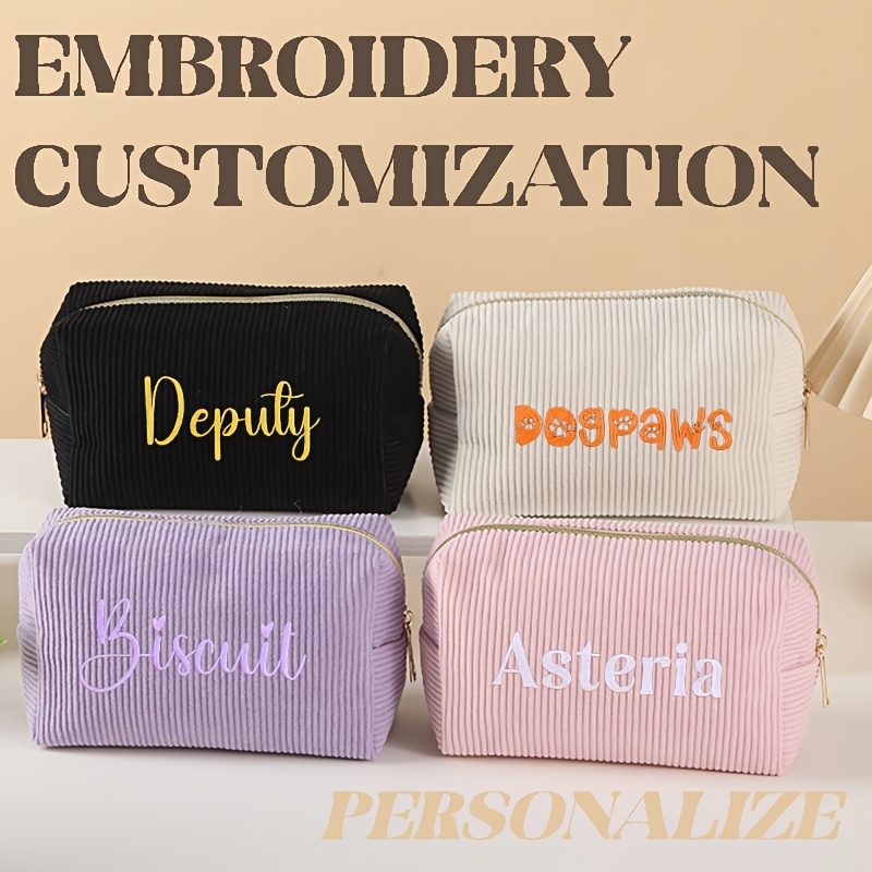 

Embroidered Customized Corduroy Handbag For Men Women, Portable Travel Toiletry Bag, Personalized Cosmetic Shaver Storage Bag, Ideal Gifts