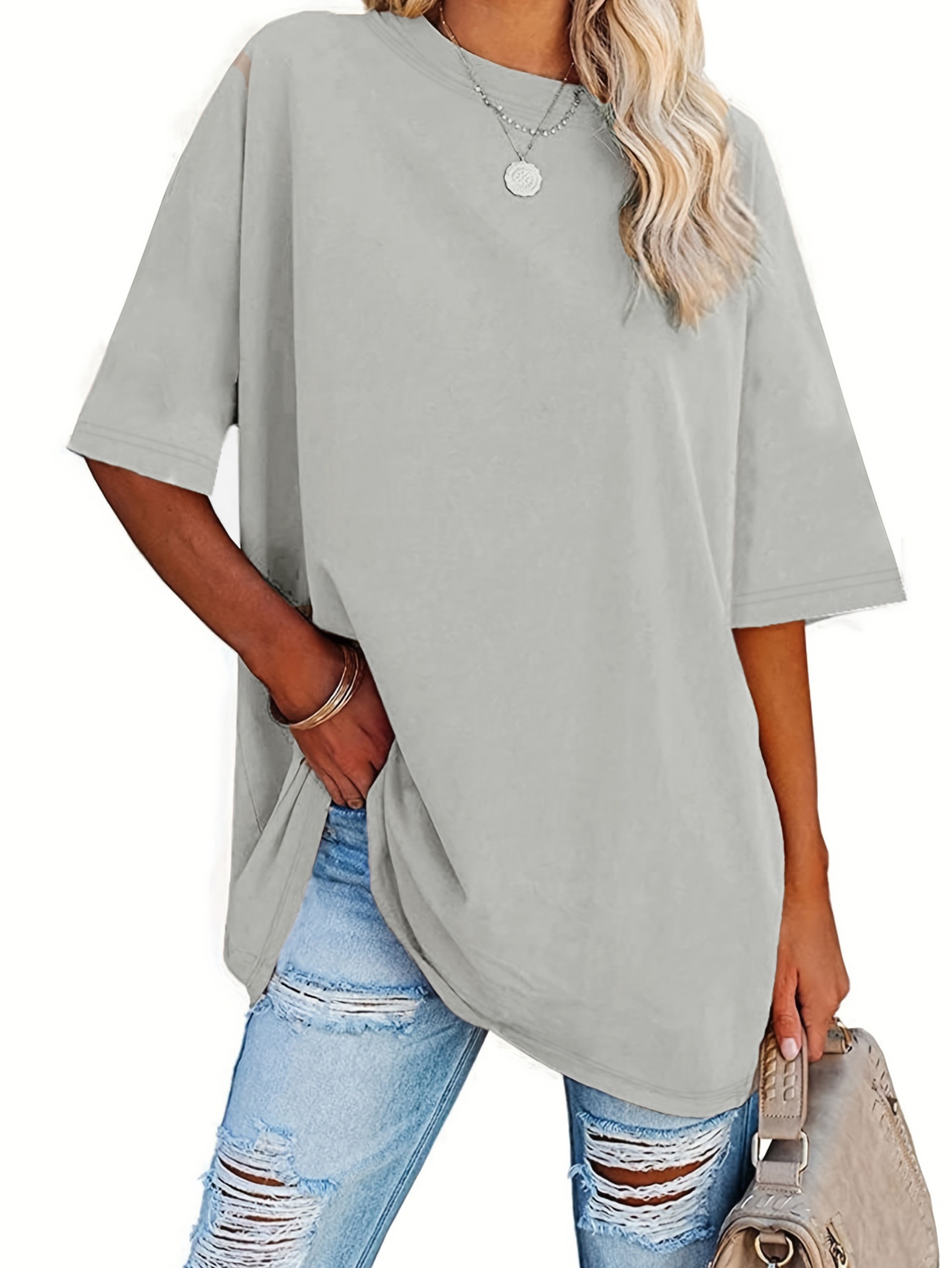 Plus Size Solid Simple T-Shirt, Casual Crew Neck Short Sleeve T-Shirt, Women's Plus Size?Clothing