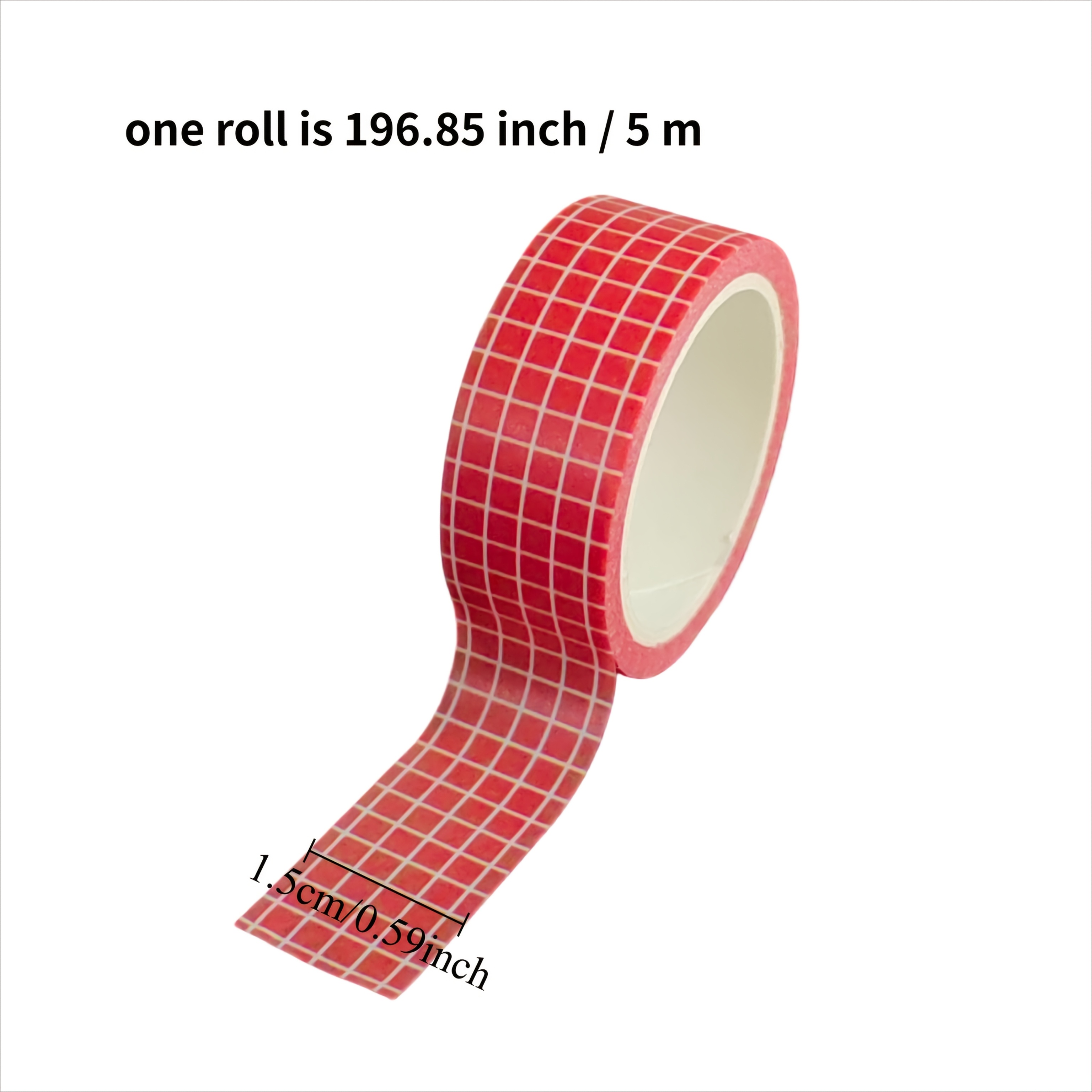 TEMU Nastro Washi a Quadri Rossi per Diari, 1,5 cm x 5 m / 0,59 pollici x 196,85 pollici, per Decorare Diari, Agende, Promemoria di Lavoro, Poster,