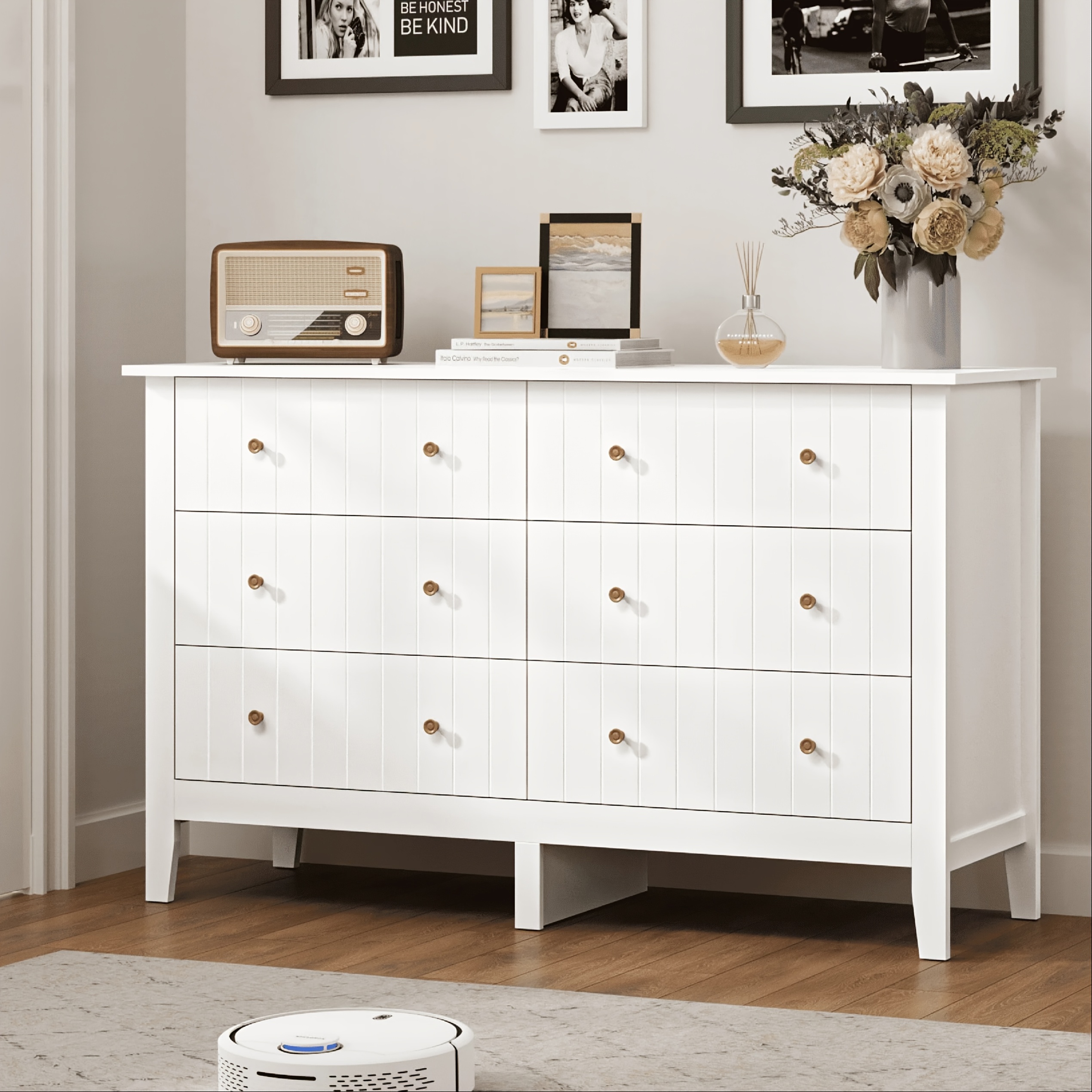 E-shop Kealive Kommode mit 6 Schubladen, Sideboard Aufbewahrungsschrank Schrank Einheit Schlafzimmer Möbel 133X45X79, 5Cm Versand in 2 Paketen
