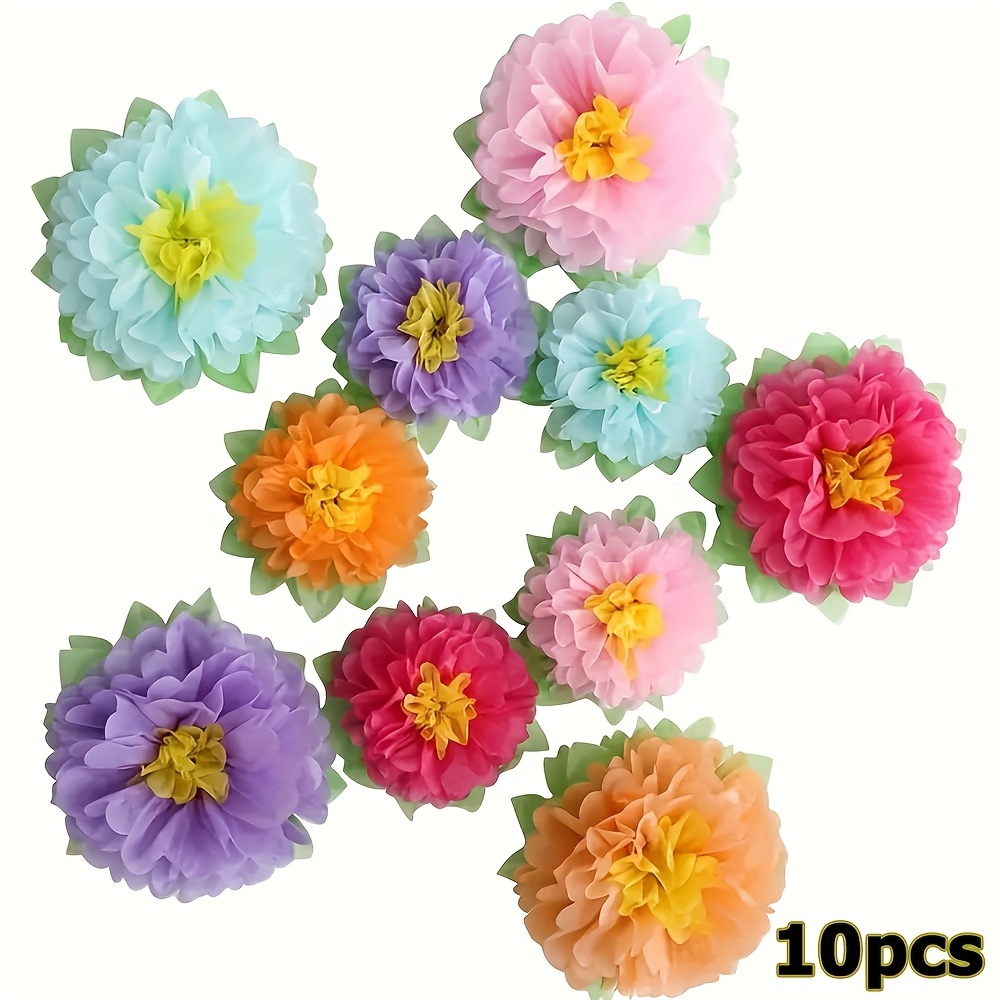 Image of 10pcs Colorful Paper Pom Pom Flower Ball Set - Vivid And Colorful Party Decorations Suitable For Birthdays, Weddings, Graduations, And Carnival Party Events, For Christmas, Halloween