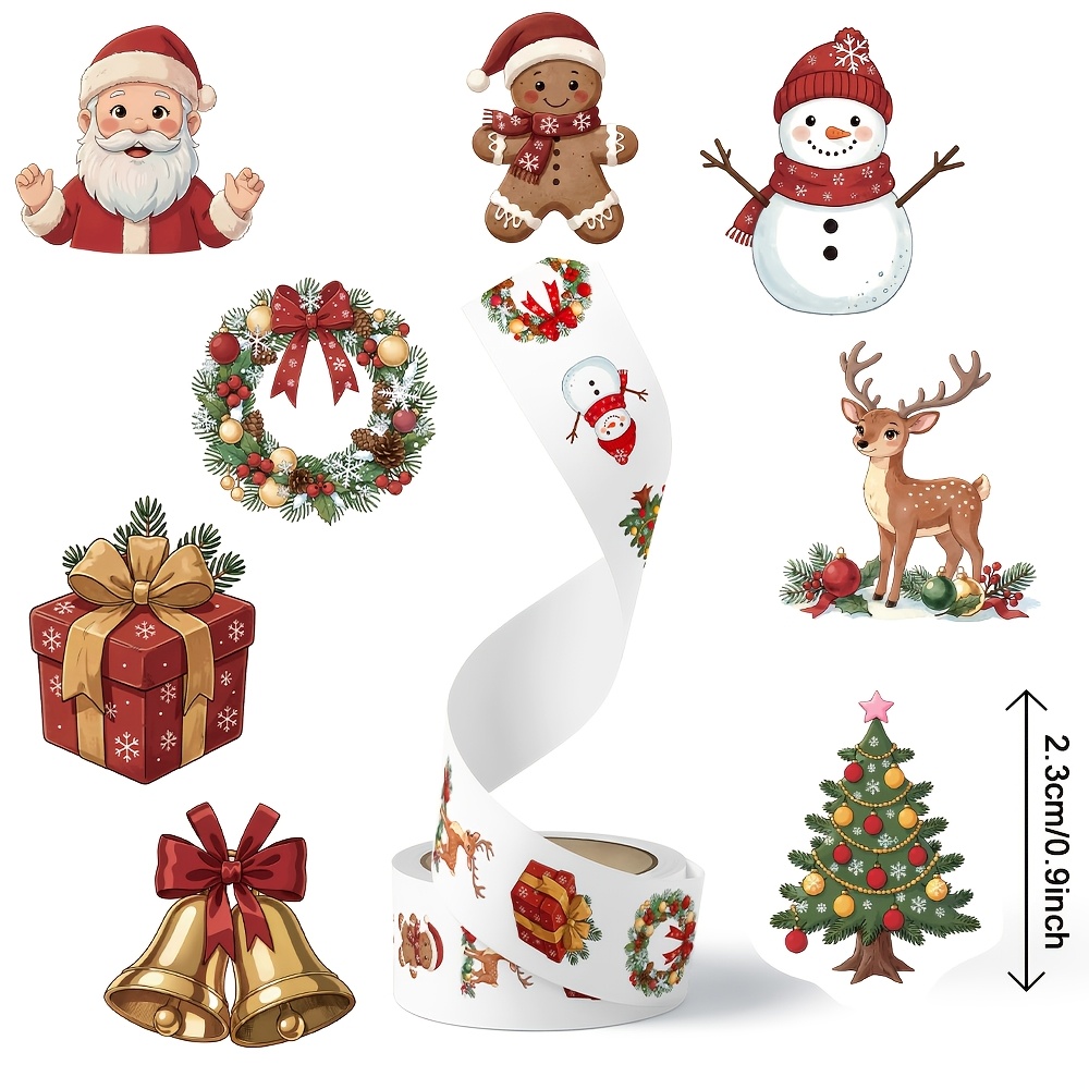 TEMU 500 Sheets/roll Laser Transfer Stickers, Roll-packaged, Christmas-themed Stickers, Featuring Christmas Wreaths, Snowmen, Reindeer, And