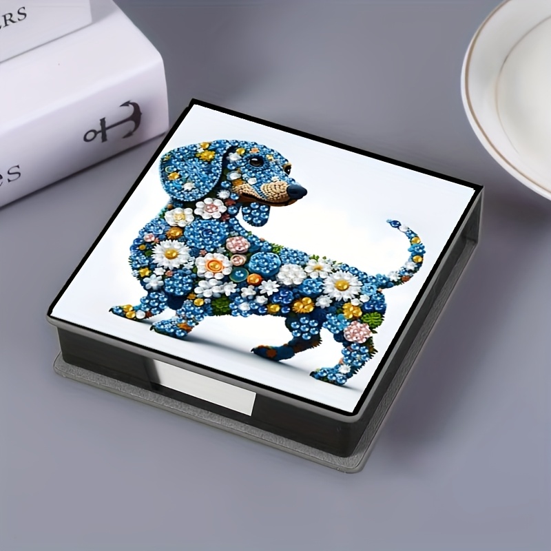 TEMU 1 Set Floral Puppy Theme Design 5d Diamond Painting Kit Sticky Note Box, Special Shaped Crystal Drill Suitable For Office, Handmade Art, And