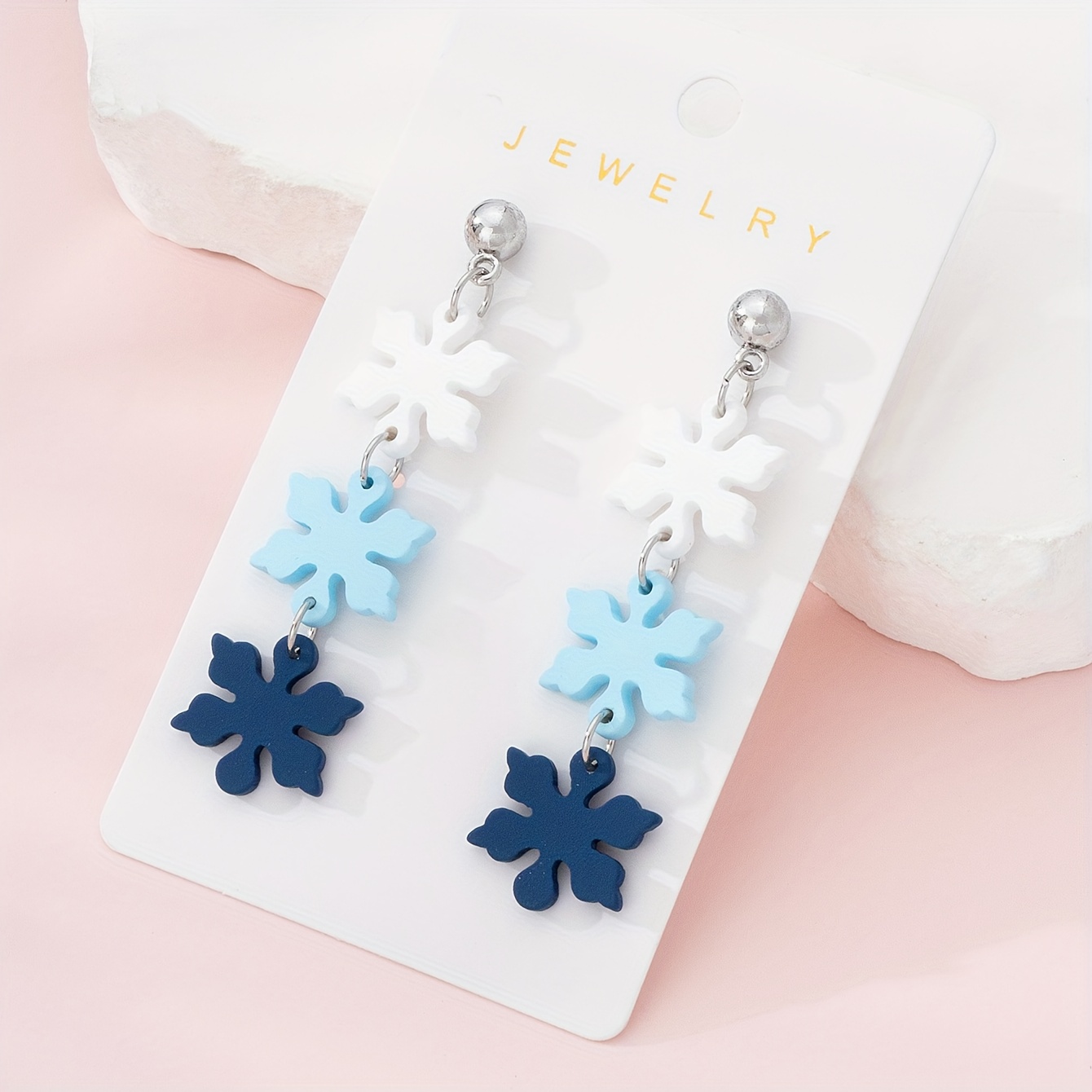 TEMU 1 Pair Of Christmas Snowflake Enamel Soft Pottery Texture Design Women's Stylish Dangle Earrings, Perfect Gift For Holiday Parties