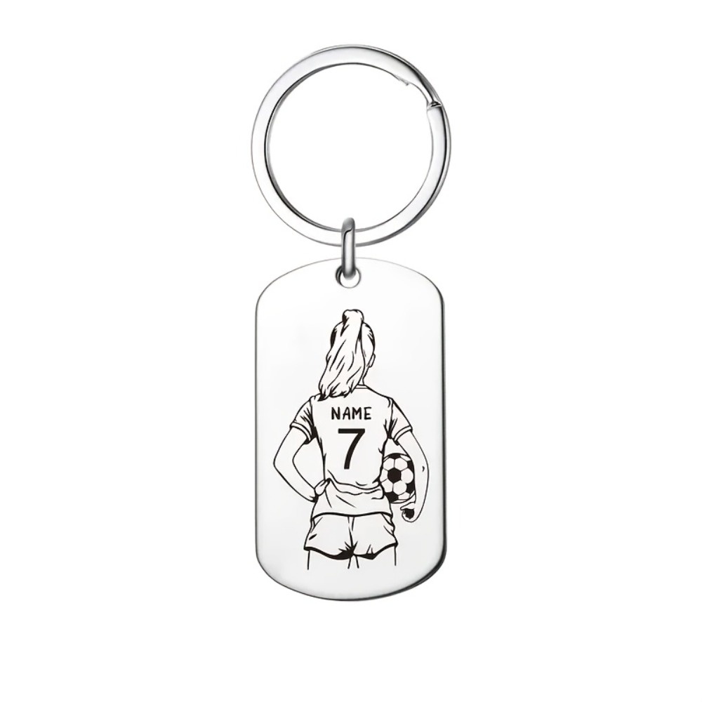 TEMU Porte-clés personnalisé à impression laser chaîne, porte-clés football en acier inoxydable personnalisé - Motif de football gravé au laser avec