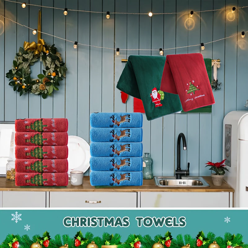 6pcs Christmas Towel Set, Hand Towels, 42-70cm, 6pcs Hand Towel Set, Ultra Soft and Thick, Quick Drying, Ideal Bathroom Supplies Suitable for Home Bathrooms, Santa Claus, Christmas Tree, Christmas Deer, Wash Cloths