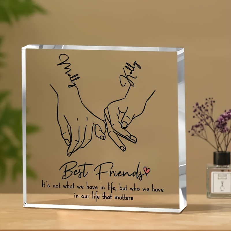 TEMU [2d Flat] Custom Acrylic Best Friend Plaque 3.94x3.94 Inches - Personalized Name, , No Battery Needed, Thumb Promise Design - Perfect Gift For
